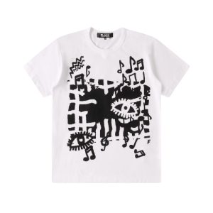 Black Comme Des Garcons Print T-shirt White