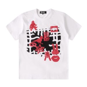 Black Comme Des Garcons Print T-shirt White-Red & Black