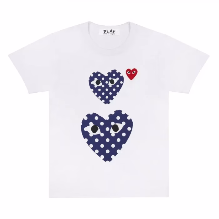 CDG White Polka Dot Printed Small and Big Hearts Tee