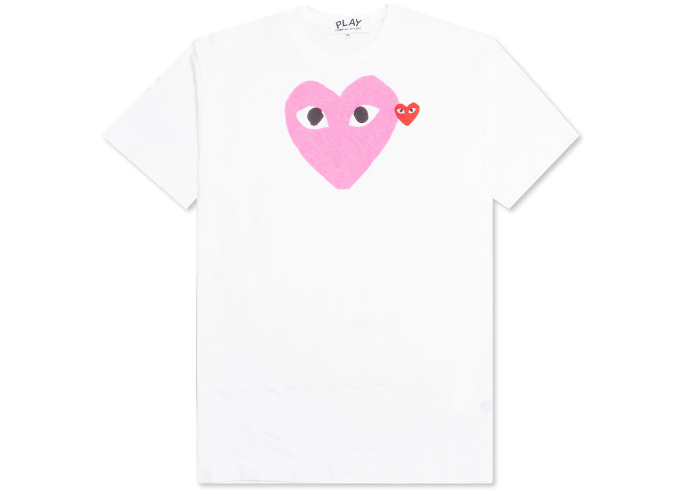 cdg play red emblem heart tee white/pink