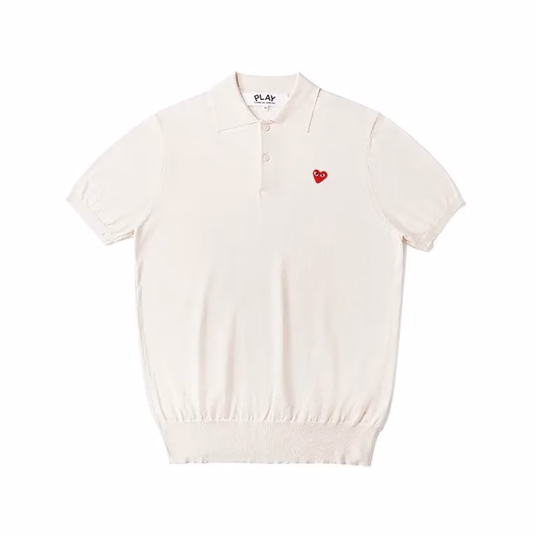CDG Play Unisex Short Sleeve Polo Sweater (Off White)